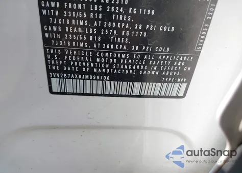2018 Volkswagen Tiguan 2.0T Se/2.0T Sel from USA, damaged, VIN 3VV2B7AX6JM099706